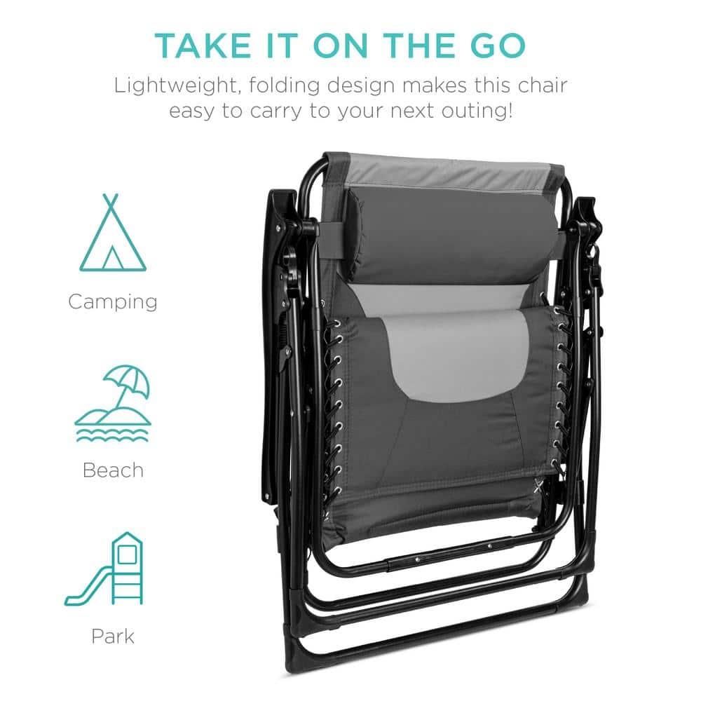 Best Choice Products Oversized Padded Zero Gravity Chair, Folding Outdoor Patio Recliner w/ Side Tray - Gray/Light Gray