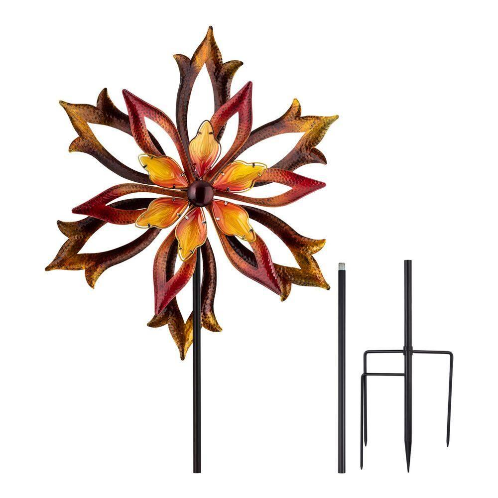 96" Glass/Iron Outdoor Flower Dual Kinetic Spinner Stake Red/Yellow - Alpine Corporation: Yard Art Decor