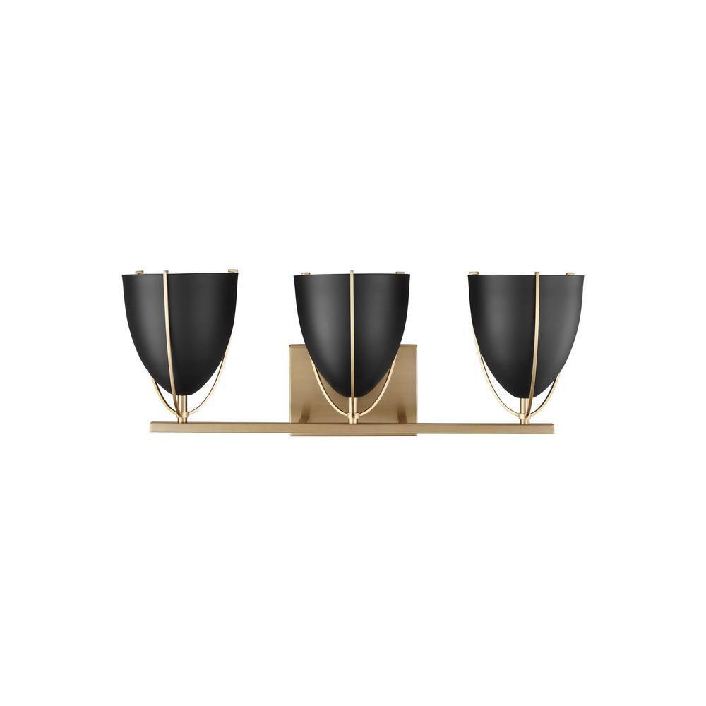 Norman 24.25" Satin Brass Vanity Light with Midnight Black Steel Shades