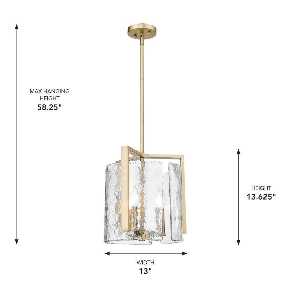Golden Lighting Aenon 3-Light Pendant in Brushed Champagne Bronze with Hammered Water Glass