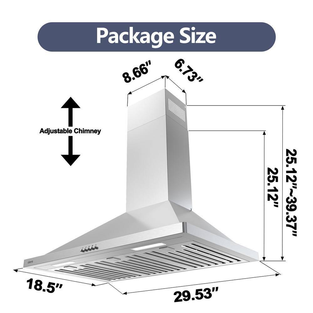 CIARRA Range Hood 30 inch Wall Mount Chimney Hood Range 450 CFM Ducted and Ductless Kitchen Hood Vent in Stainless Steel, CAS75302