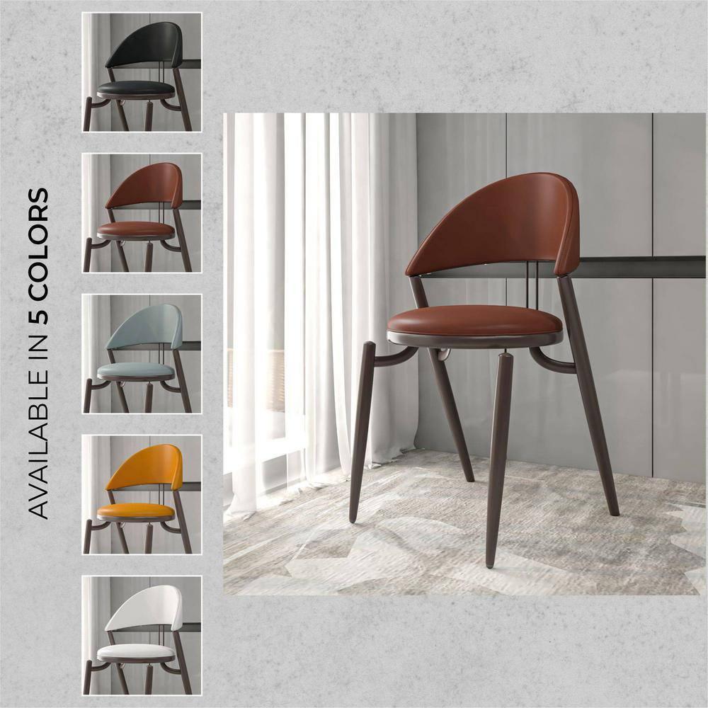 Venice Dining Chair Upholstered Leather in Iron Open Curved Back Design Set of 2 in Dark Brown