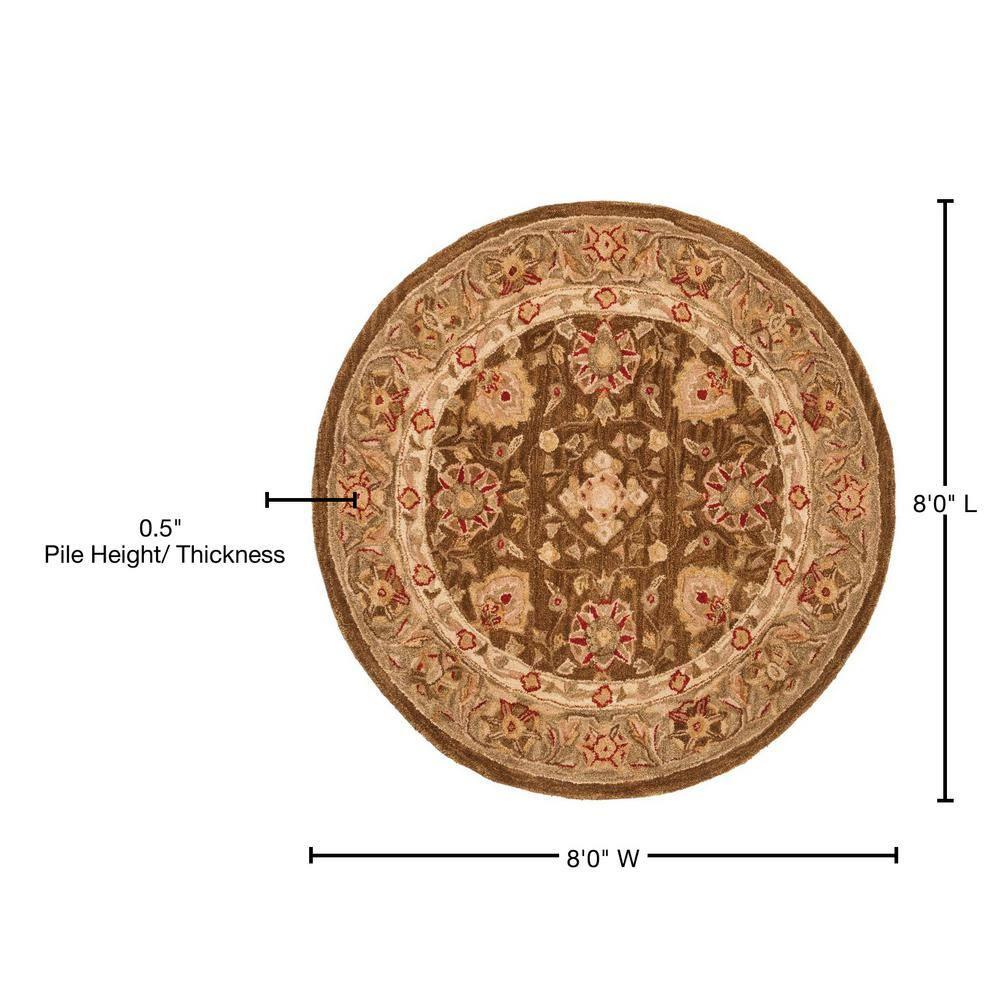 Handmade Anatolia Inspired 8' Round Wool Area Rug in Brown/Green