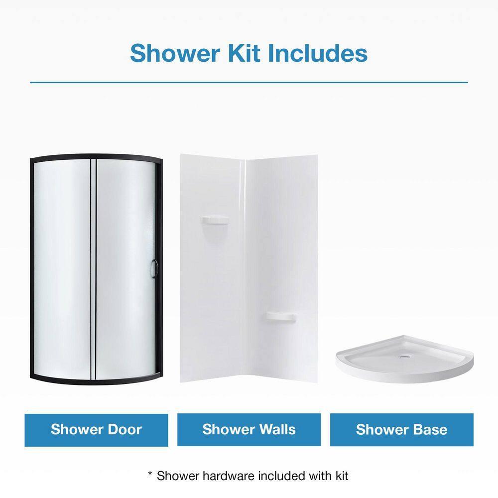 Ove Decors OVE Decors Breeze 35 in. Round Shower Kit w/ Frosted, Base, Wall 15SKA-BREF34-BLKAC