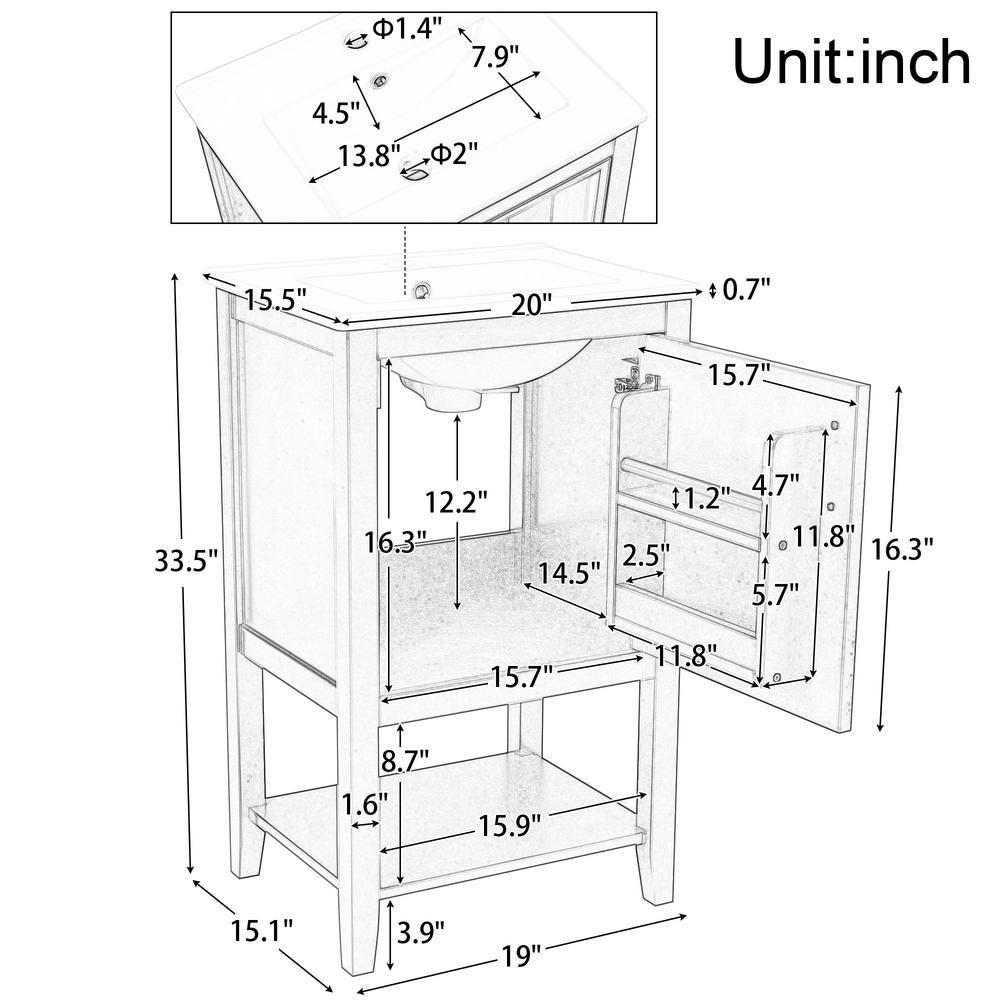 Beyong 33.5" H X 20" W X 15.5" D 20'' Single Bathroom Vanity with Top