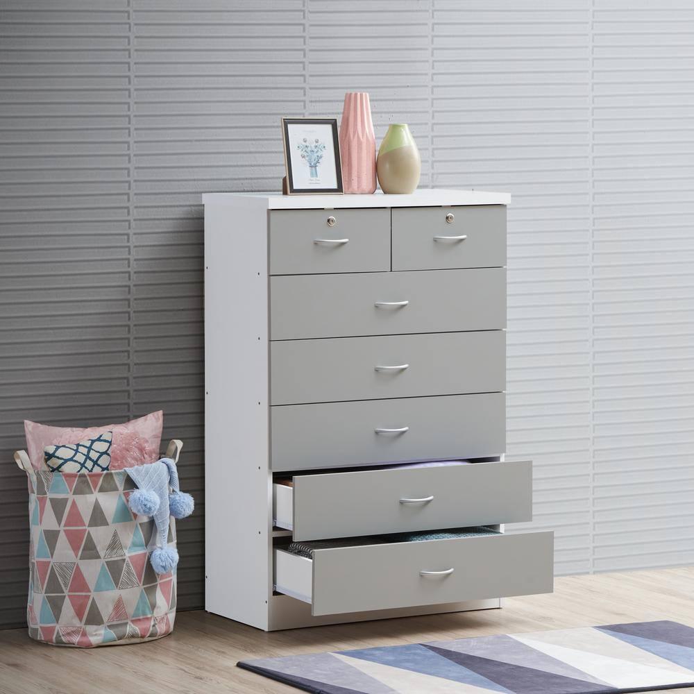 48 x 18 x 31.5 in. 7-Drawer Chest with Locks on 2-Top Drawers, Grey