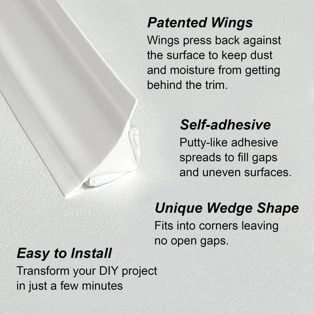 1/2 in. x 10 ft. White PVC Inside Corner Self-adhesive Flexible Caulk and Trim Molding (2-Pack)