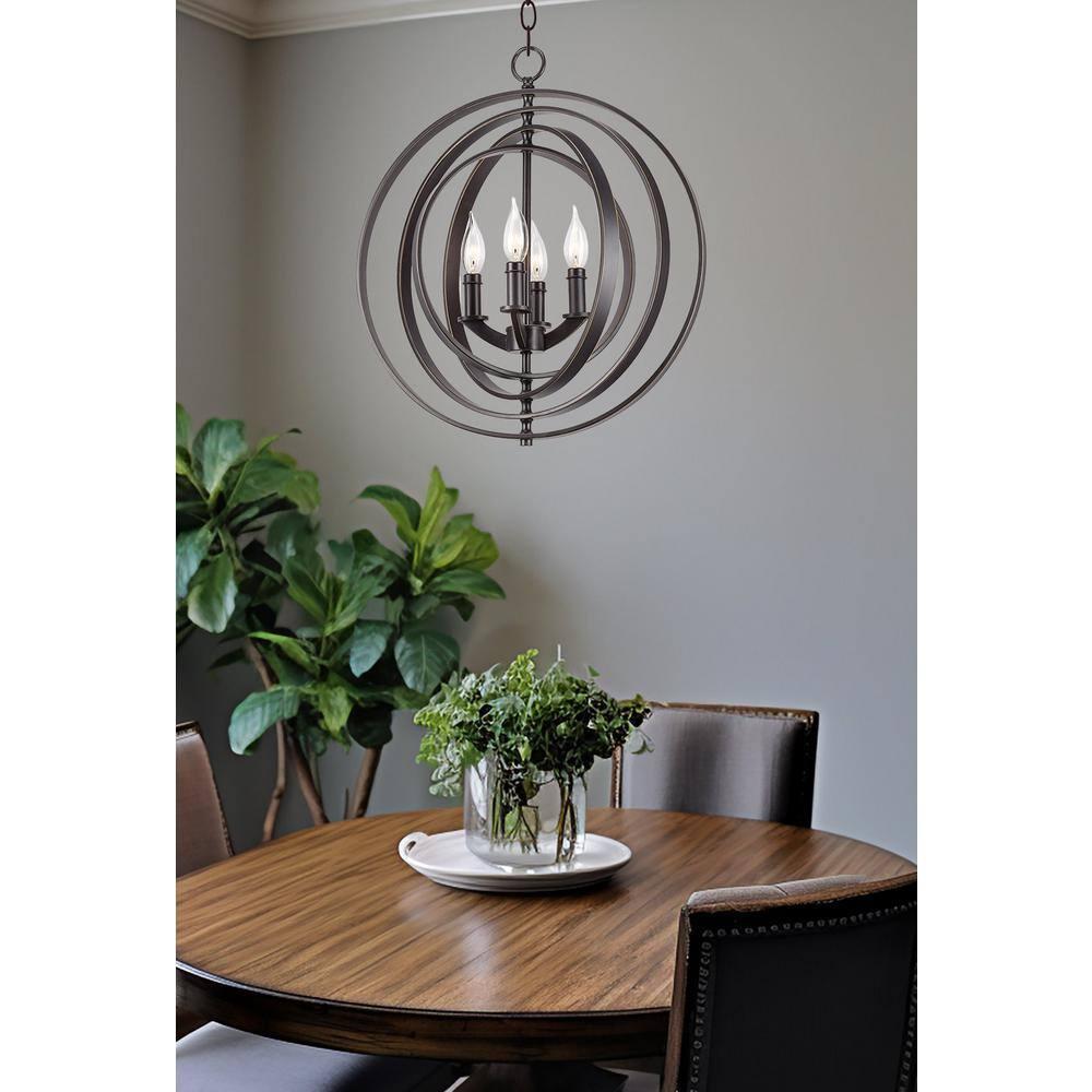 Kira Home Orbits 21" Farmhouse Orb/Globe Pendant Chandelier, Pivoting Interlocking Rings, Adjustable Height, Hand