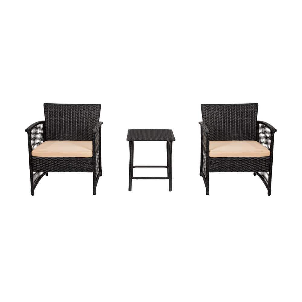 Polytrends Heritage Outdoor 3-piece Wicker Bistro Patio Set Black/Beige