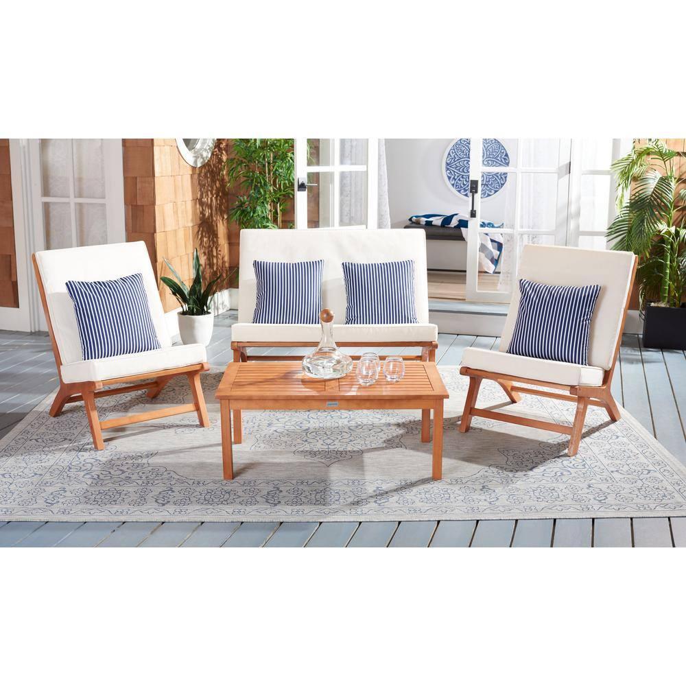 Chaston 4 Piece Living Set - Indoor/Outdoor - PAT7044 - Natural/Beige + Thin Stripe Pillow - Safavieh