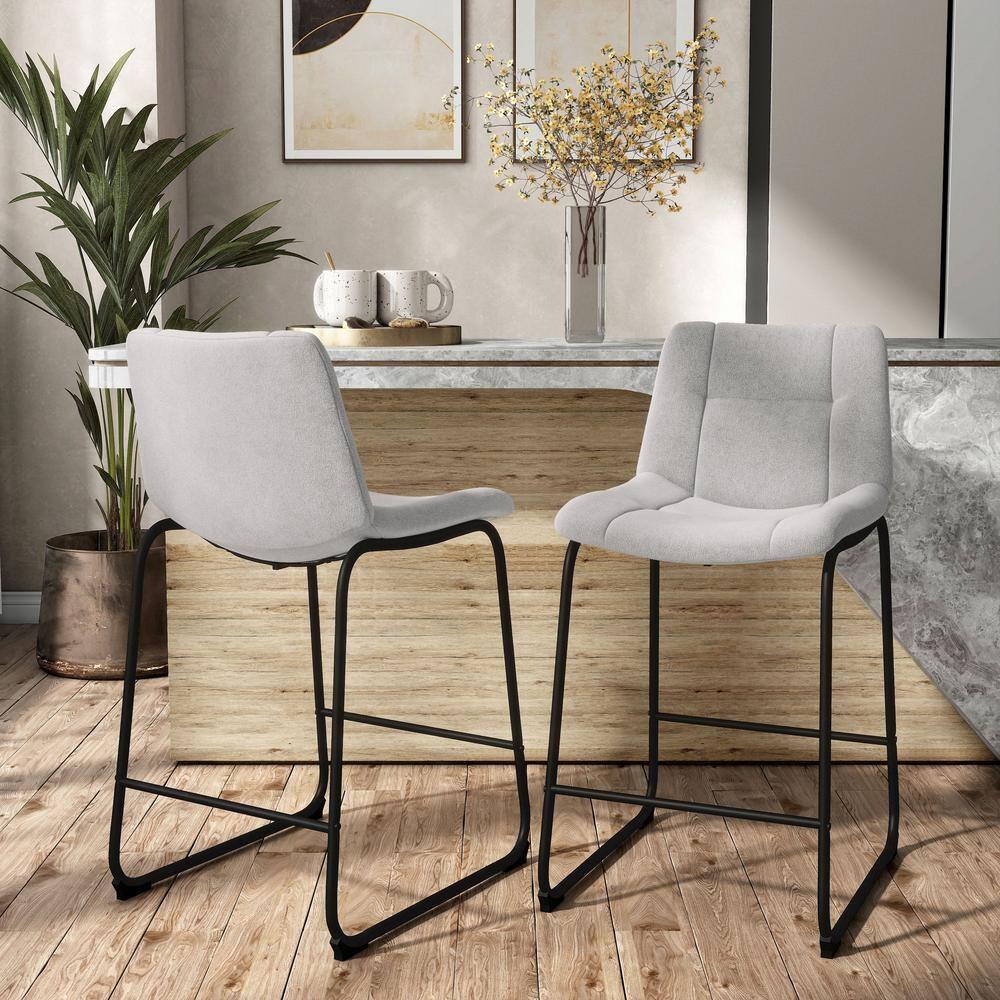 Furniture of America Perri Modern Chenille Counter Height Dining Chairs, Gray (Set of 2)