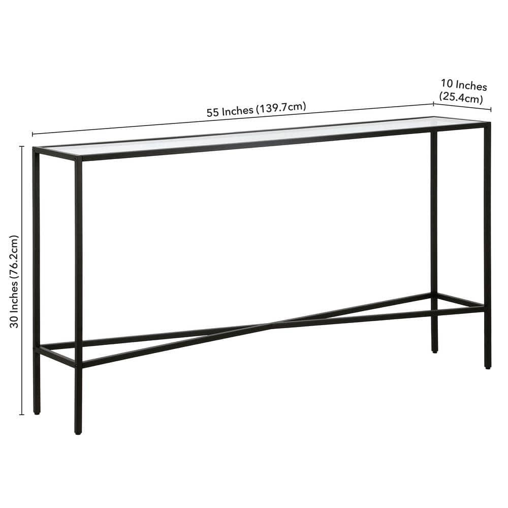 55" Black Bronze Console Table with Glass Tabletop - Henn&Hart