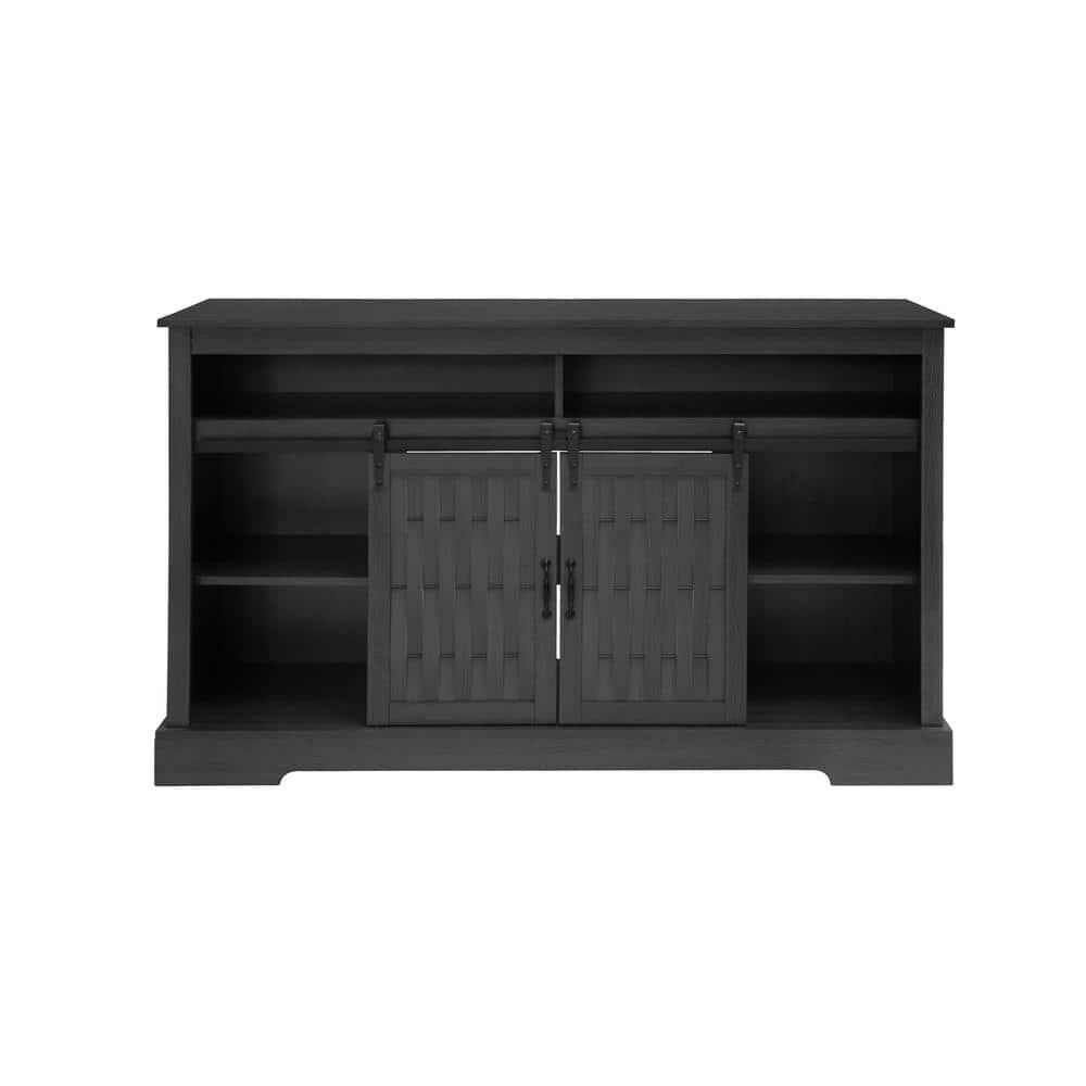 58 in. TV Stand for TVs up to 65 in. With 23 in. Embedded Electric Fireplace and Sliding Barn Door in Dark Gray