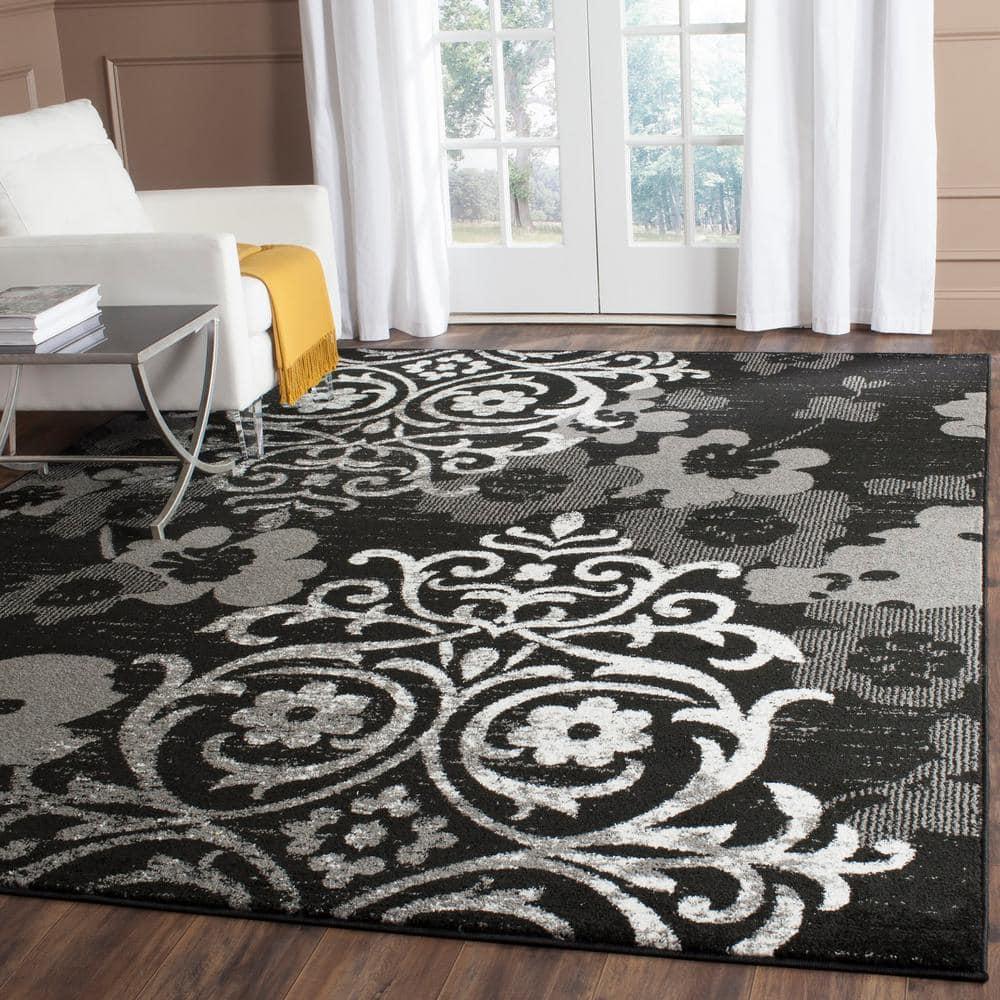 Adirondack ADR114 Machine Made Indoor Area Rug - Black/Silver - 8'x8' - Safavieh