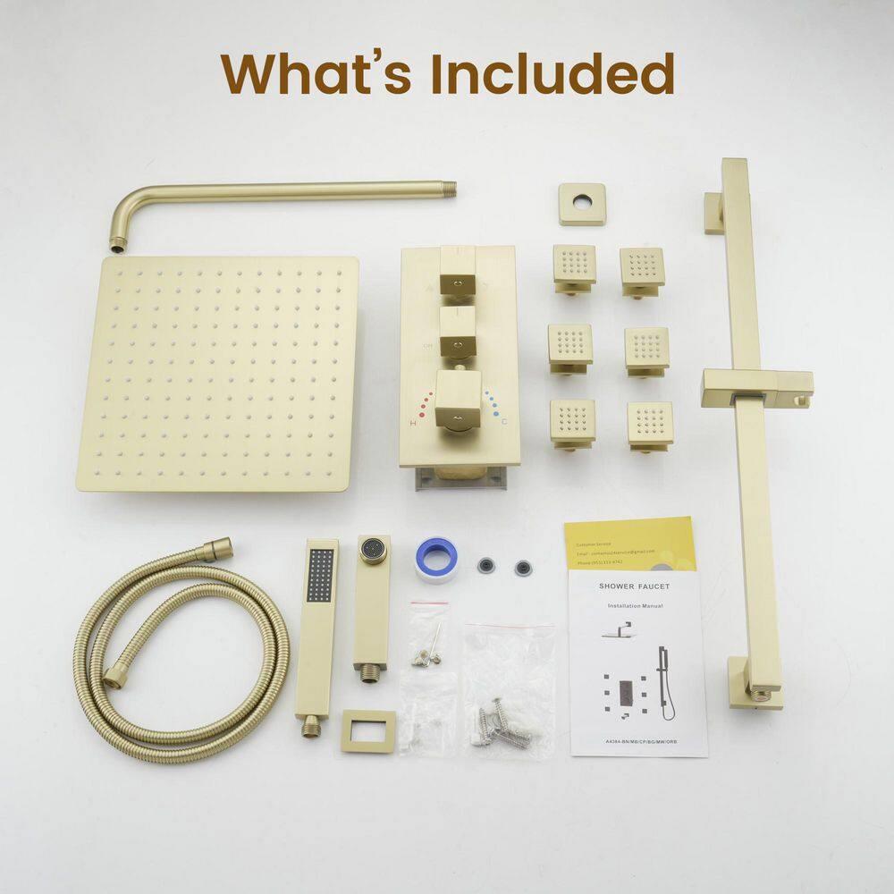 Brushed Gold Stainless Steel Multi-head Wall Mounted Shower System