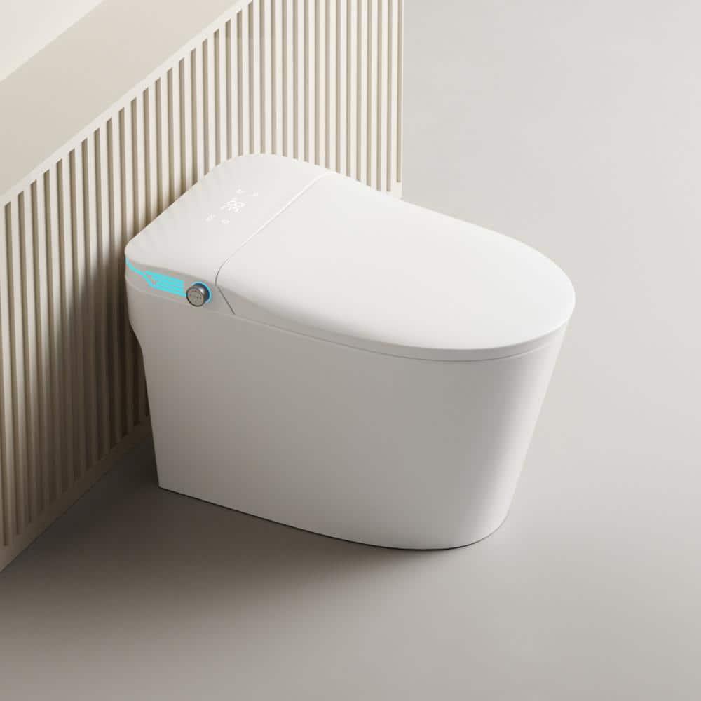 Luxury Smart Toilet with Bidet Built In Bidet Toilet Heated Seat, Foot Sensor,Warm water and Air Dryer,Voice Control, 1.28 GPF Powerful Auto Flush, Instant Hot Water and Ambient Lighting-White