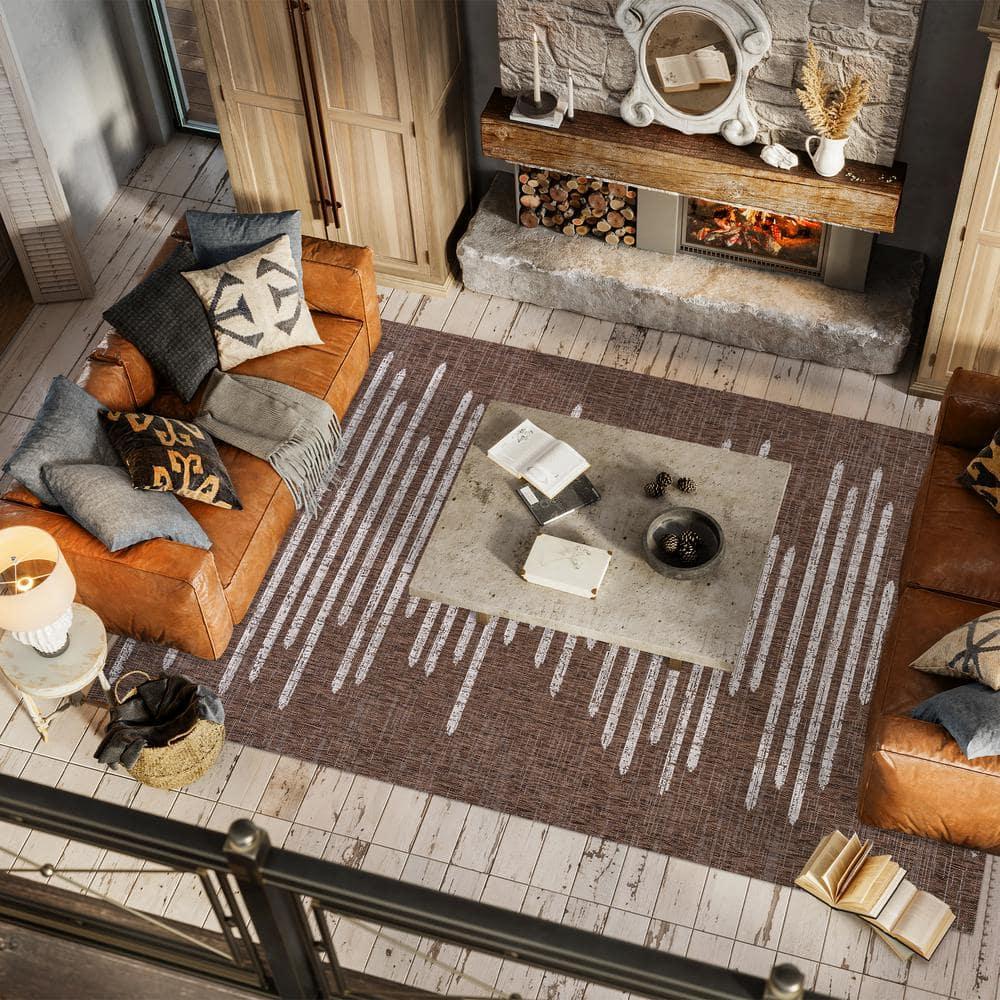 8'x10' Zolak Berber Stripe Geometric Indoor/Outdoor Area Rug, Brown/Beige - JONATHAN Y