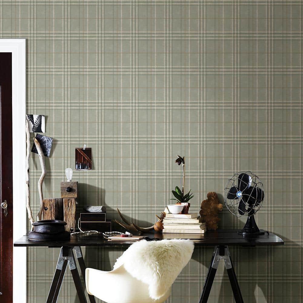 Chesapeake Rockefeller Sage Plaid Unpasted Non Woven Wallpaper, 20.5-in by 33-ft, 56.4 sq. ft.