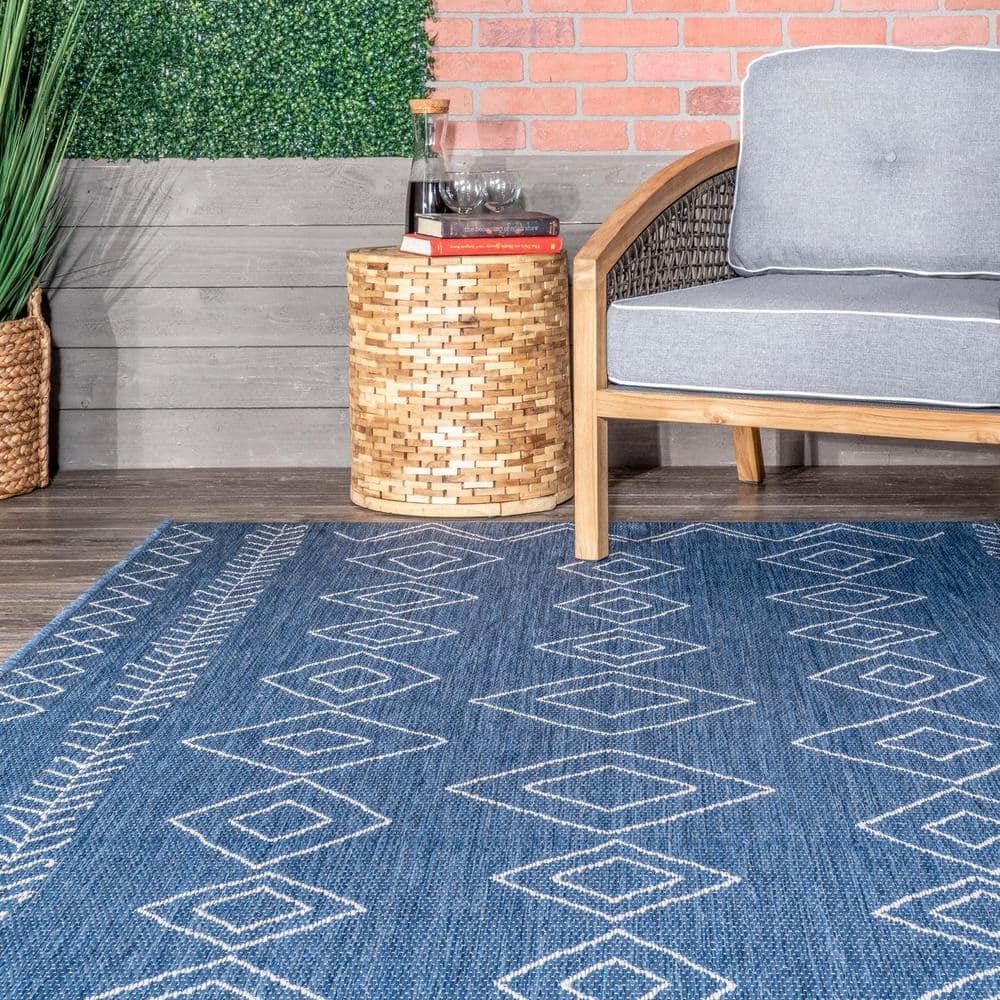 Nuloom Serna Diamond 6x9 Indoor/Outdoor Area Rug for Living Room Patio Deck Front Porch Kitchen, Blue/Ivory