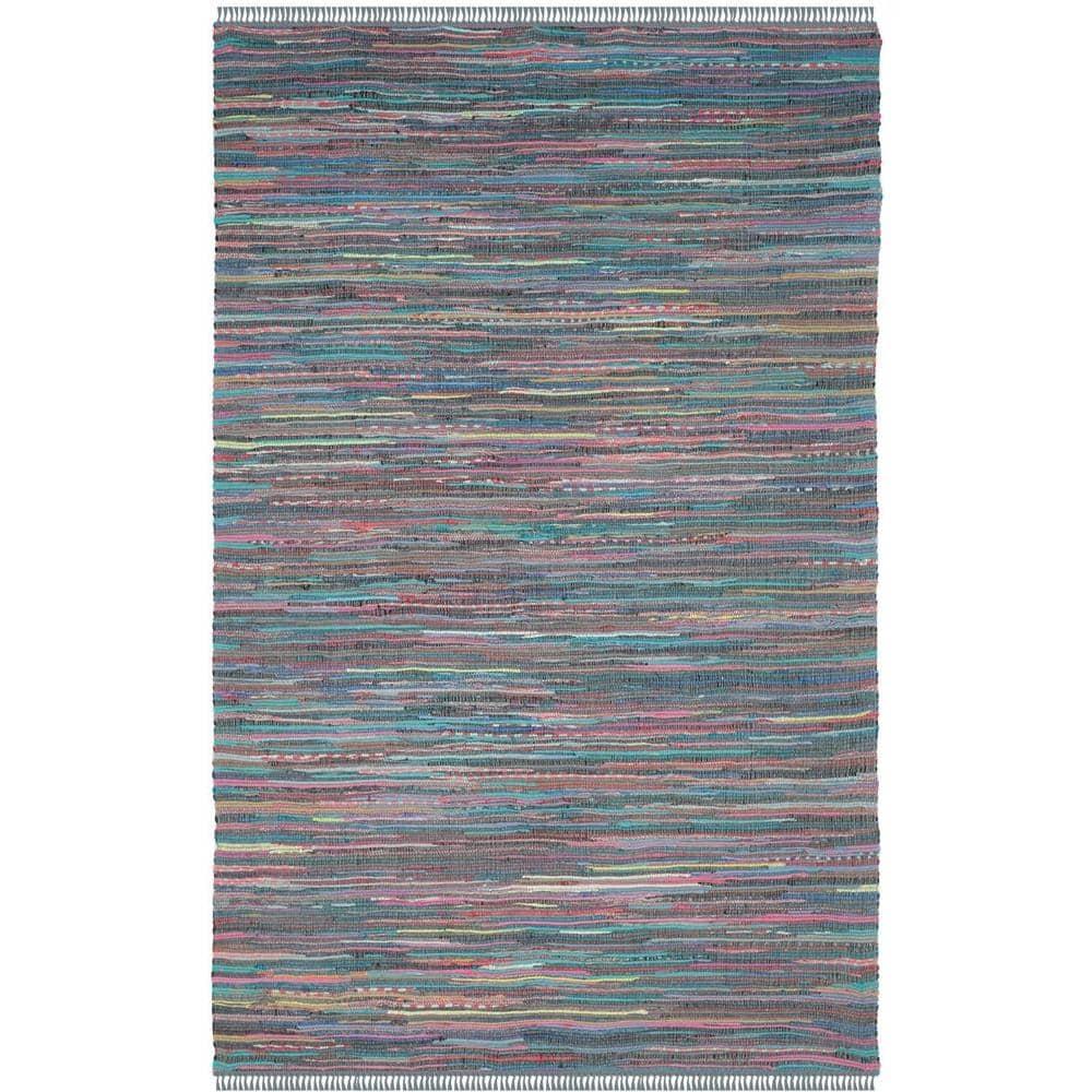 Rag Rug RAR121 Hand Woven Indoor Area Rug - 8'x10' - Aqua/Multi - Safavieh