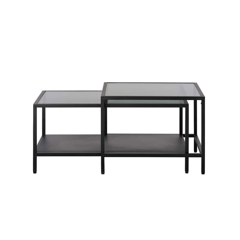 Unique Furniture Metal and Fluted Glass Nesting Coffee Table Set in Black