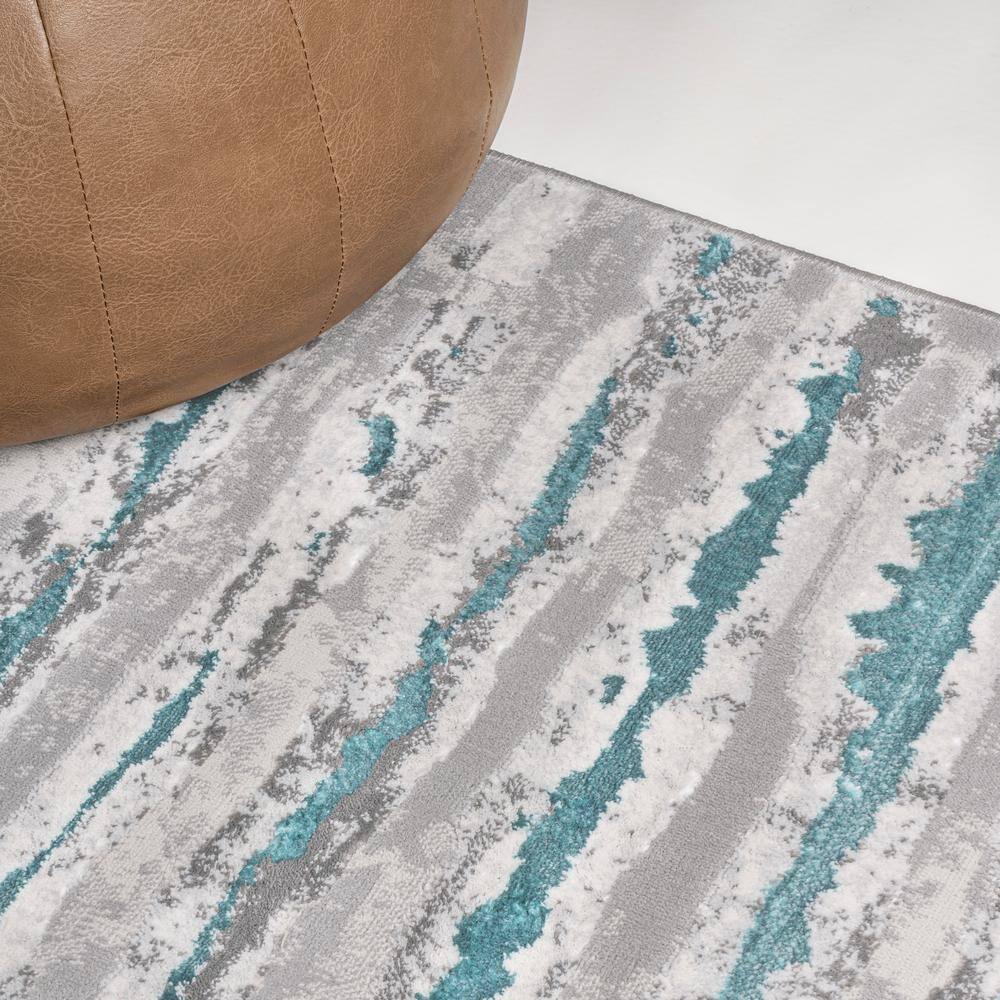 2'x10' Batten Modern Stripe Runner Rug, Gray/Turquoise - JONATHAN Y