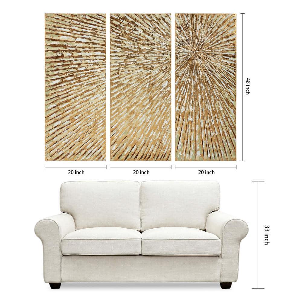 Sunshine Abstract Hand Painted Canvas Wall Art, Set of 3, by Martin Edwards, 48 " x 20 " each.