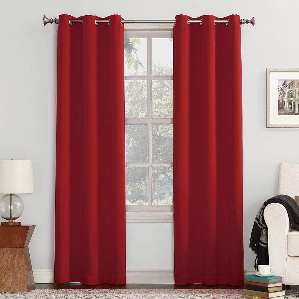 40"x63" Sun Zero Blackout Kenneth Energy Saving Grommet Curtain Panel Red: Modern Thermal Insulated Noise Reduction