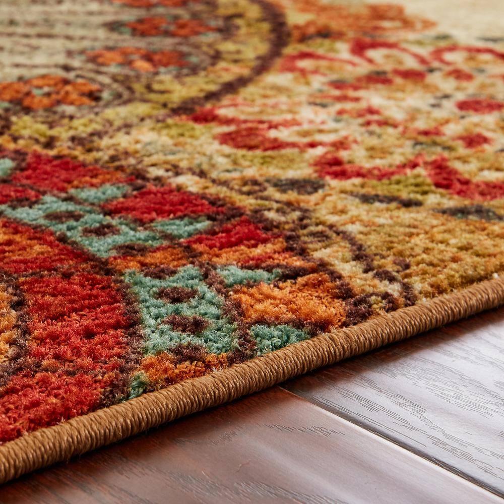 Caravan Red and Orange Synthetic Medallion Runner Rug