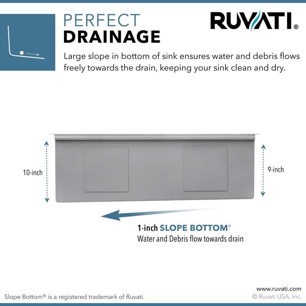 Ruvati 27-inch Workstation Slope Bottom Offset Drain Undermount 16 Gauge Kitchen Sink