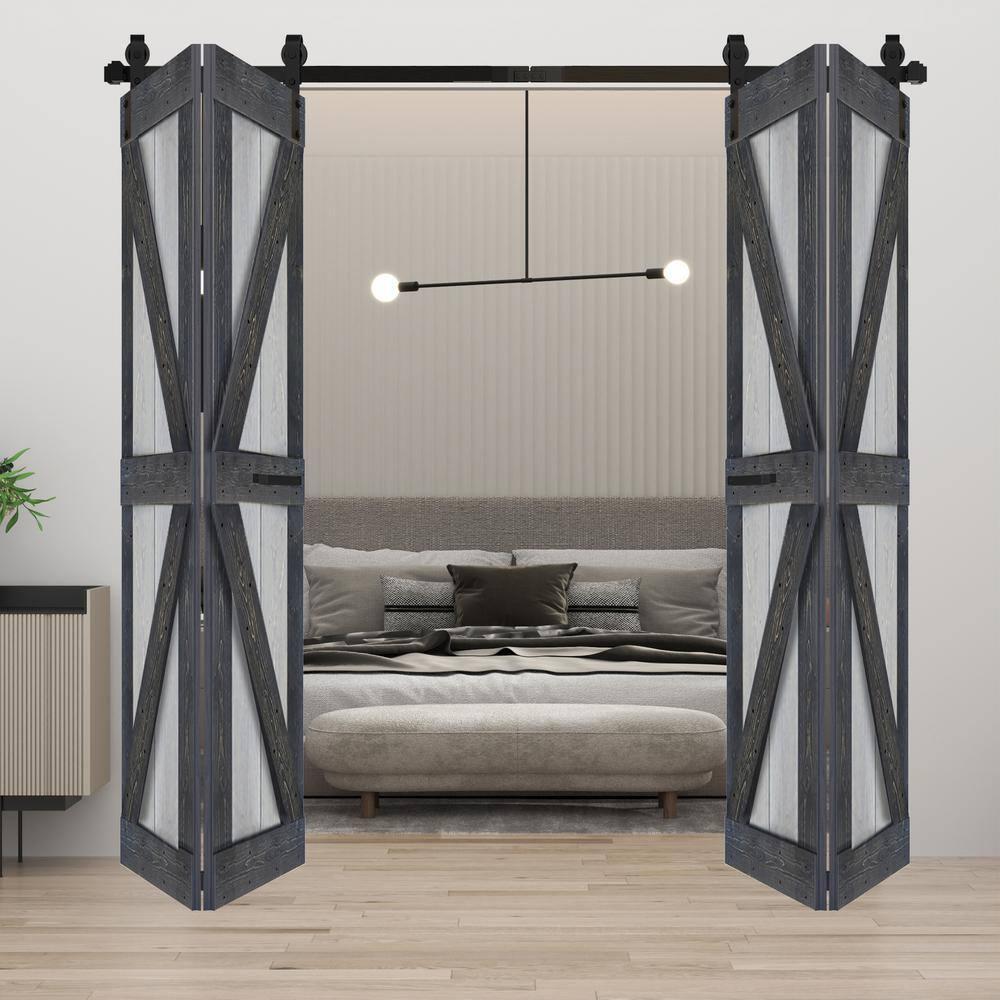 IsLife K Style Finished Solid Wood Bi-Fold Double Barn Door With Hardware Kit -Assembly Needed