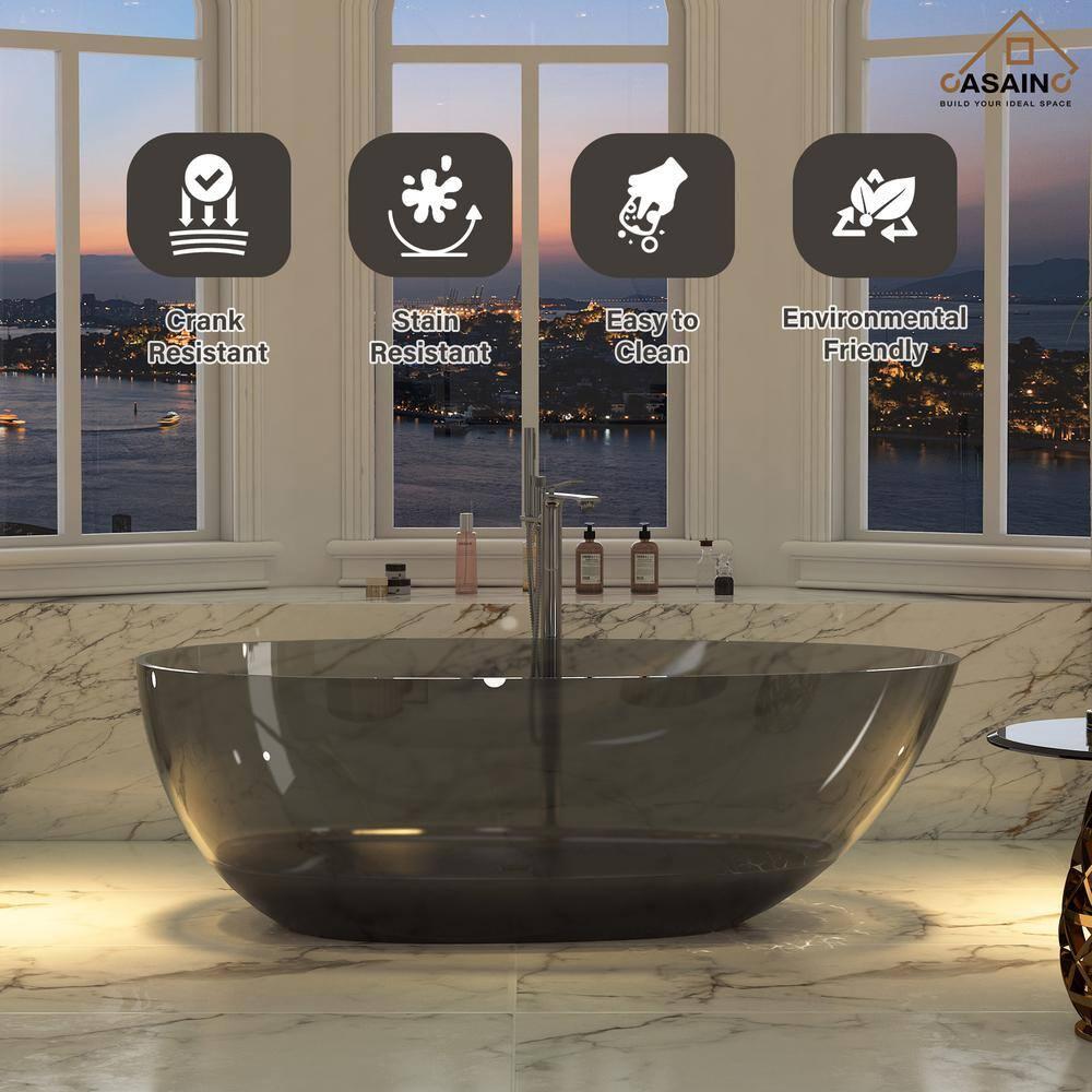 67'' x 34'' Egg Semi Transparent Resin Freestanding Soaking Bathroom Bathtub