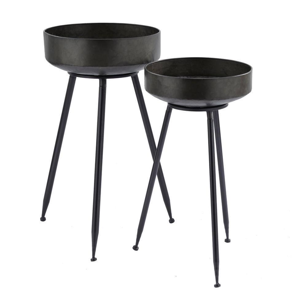 30 in., and 26 in. Large Black Metal Indoor Outdoor Planter (2- Pack)