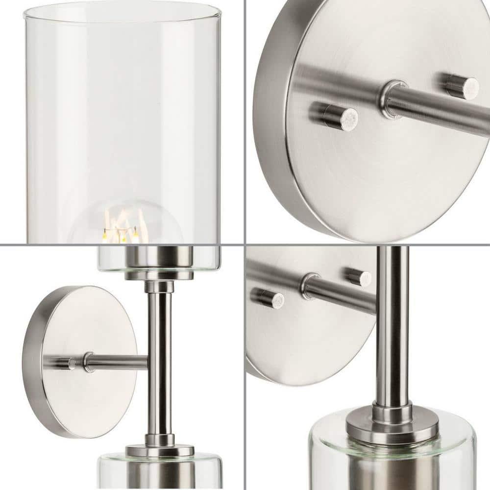 Progress Lighting Cofield 2-Light Wall Bracket, Brushed Nickel, Cylindrical Glass Shade