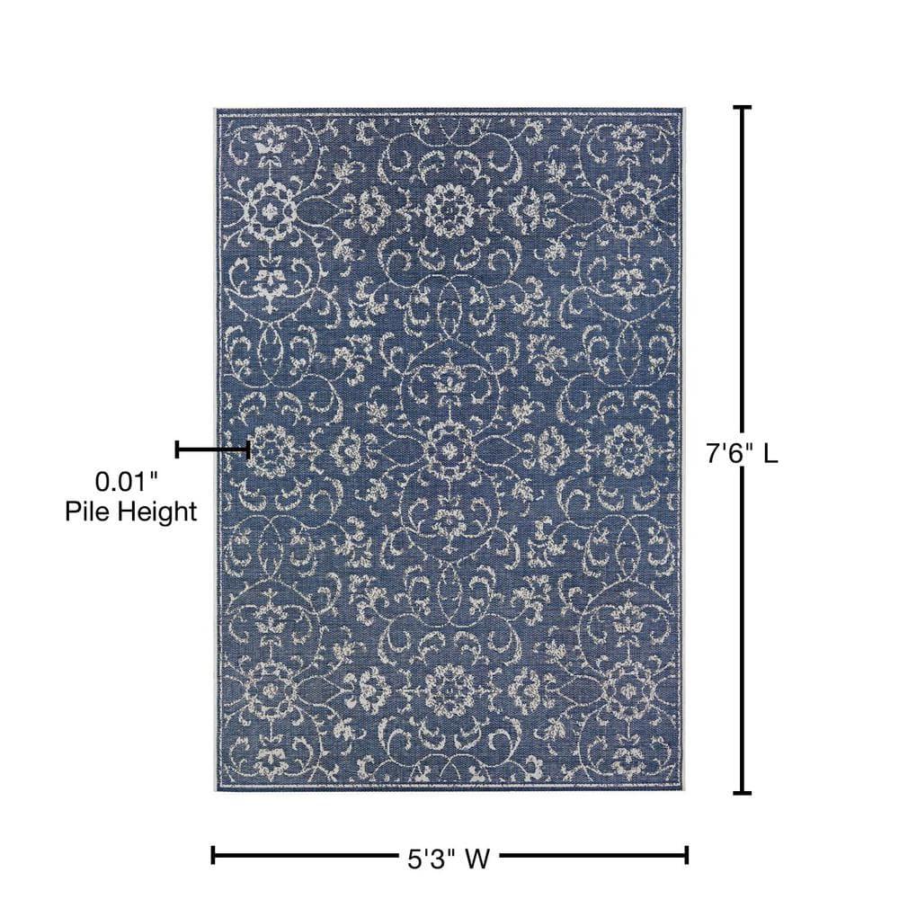 Couristan Monte Carlo Summer Vines Indoor / Outdoor Area Rug, Navy-Ivory, 5'3" x 7'6"