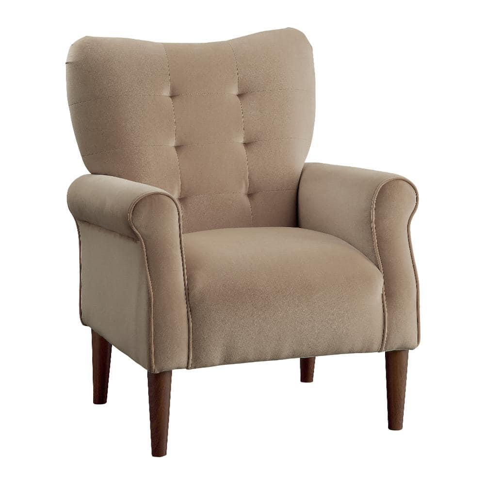 Lexicon Kyrie Solid Wood and Velvet Upholstered Accent Chair in Brown