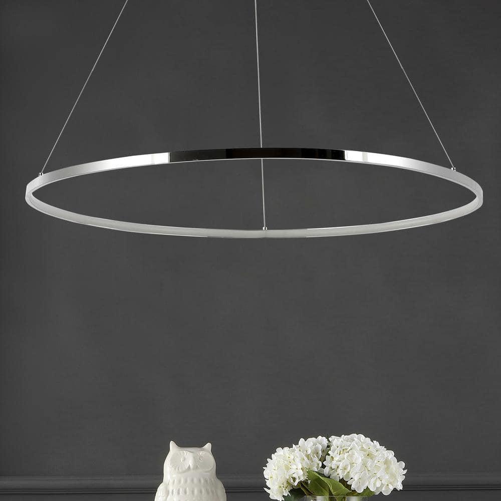 Circulo 34.88" Modern Bohemian Iron Integrated LED Pendant, Chrome