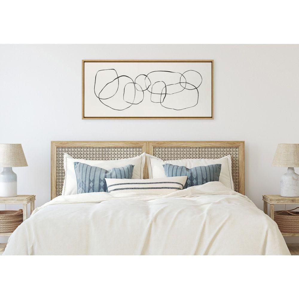 Kate and Laurel Sylvie Dancing Circles Framed Canvas by Teju Reval of SnazzyHues, 18x40, Natural