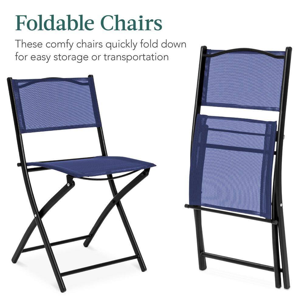 George Oliver 3-Piece Patio Bistro Dining Furniture Set W/ Glass Tabletop, Folding Chairs