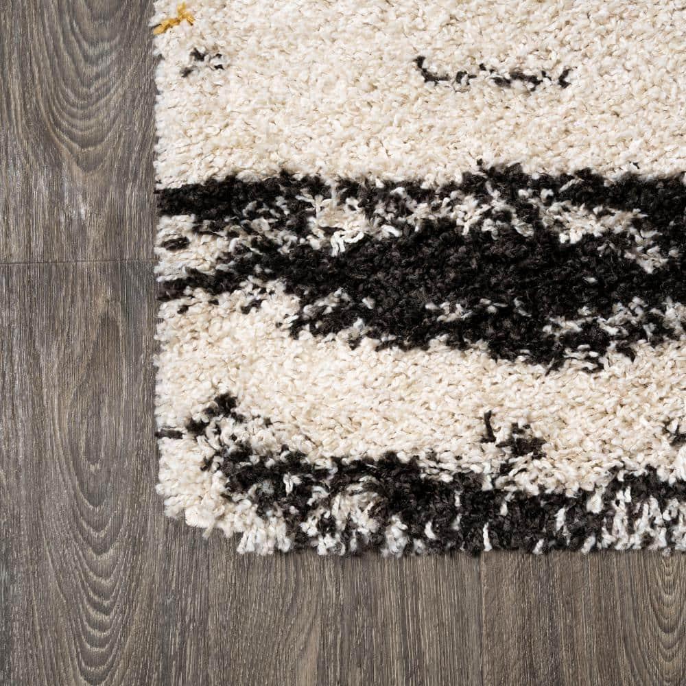 8'x10' Nova Modern Bold Strie' Shag Area Rug, Beige/Black/Yellow - JONATHAN Y