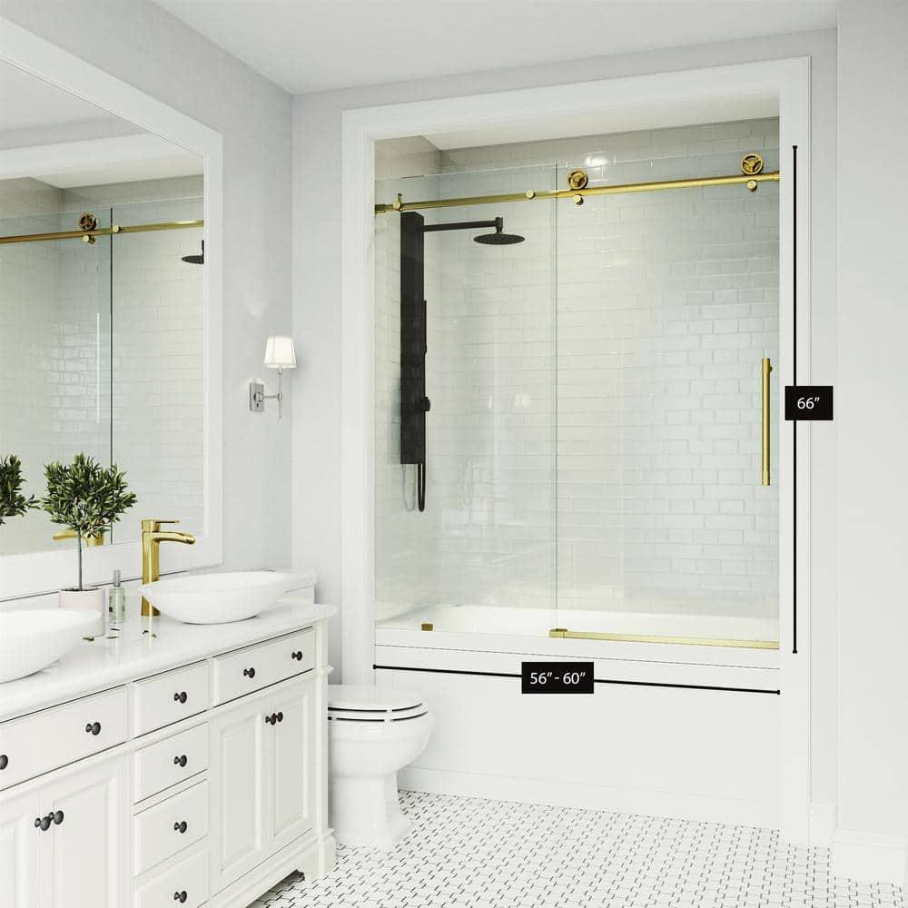 Cass 56-60" W x 66" H Sliding Frameless Tub Door with 3/8" Clear Glass