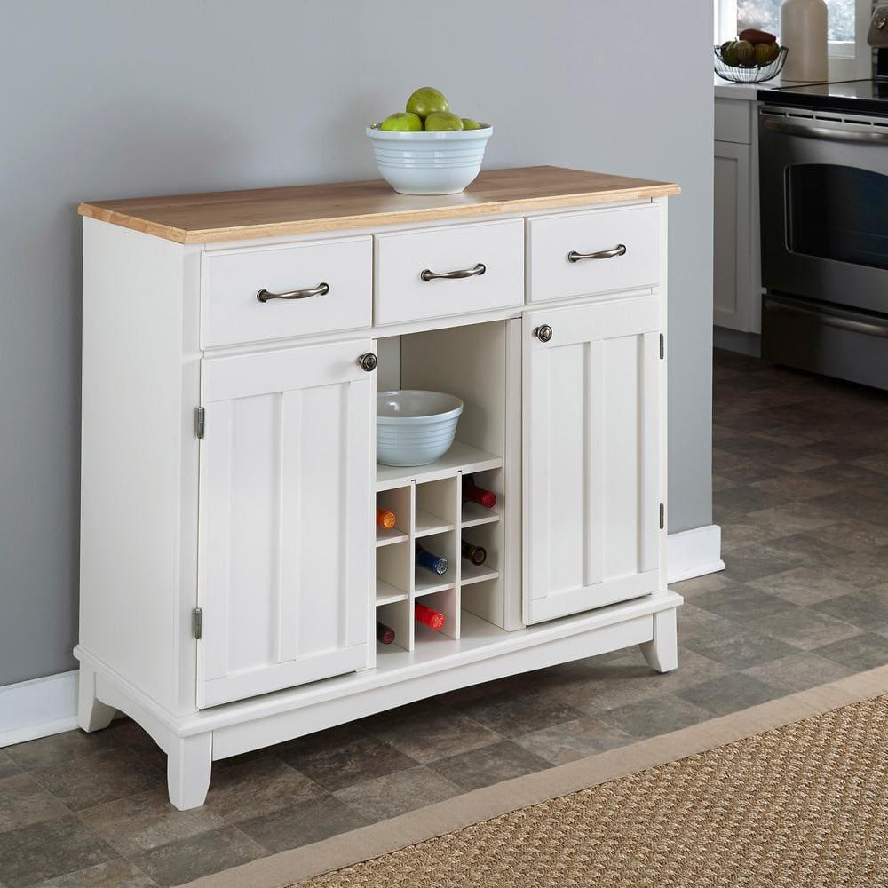 36.25" Sideboard Buffet Servers with Wood Top White - Home Styles: Kitchen Storage, Hutch Design, Wine Rack