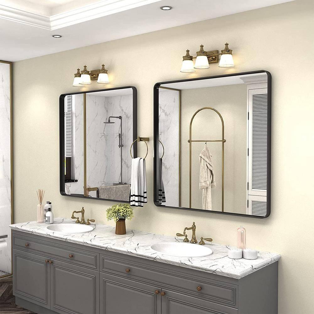 LOAAO 36X36 Inch Black Metal Framed Bathroom Mirror for Wall, Matte Black Bathroom Vanity Mirror Farmhouse, Anti-Rust, Tempered Glass, Hangs Horizontally or Vertically