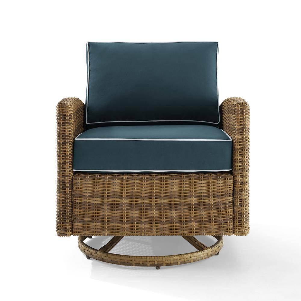 Bradenton Outdoor Steel Swivel Rocking Chair Navy/Weathered Brown - Crosley: Patio Accent, UV-Resistant