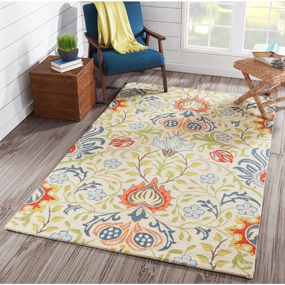 Momeni  Newport Hand Tufted Wool Floral Area Rug Multi 9' x 12' Contains Latex 9' x 12' Indoor, Handmade Living Room, Bedroom, Dining Room Blue,