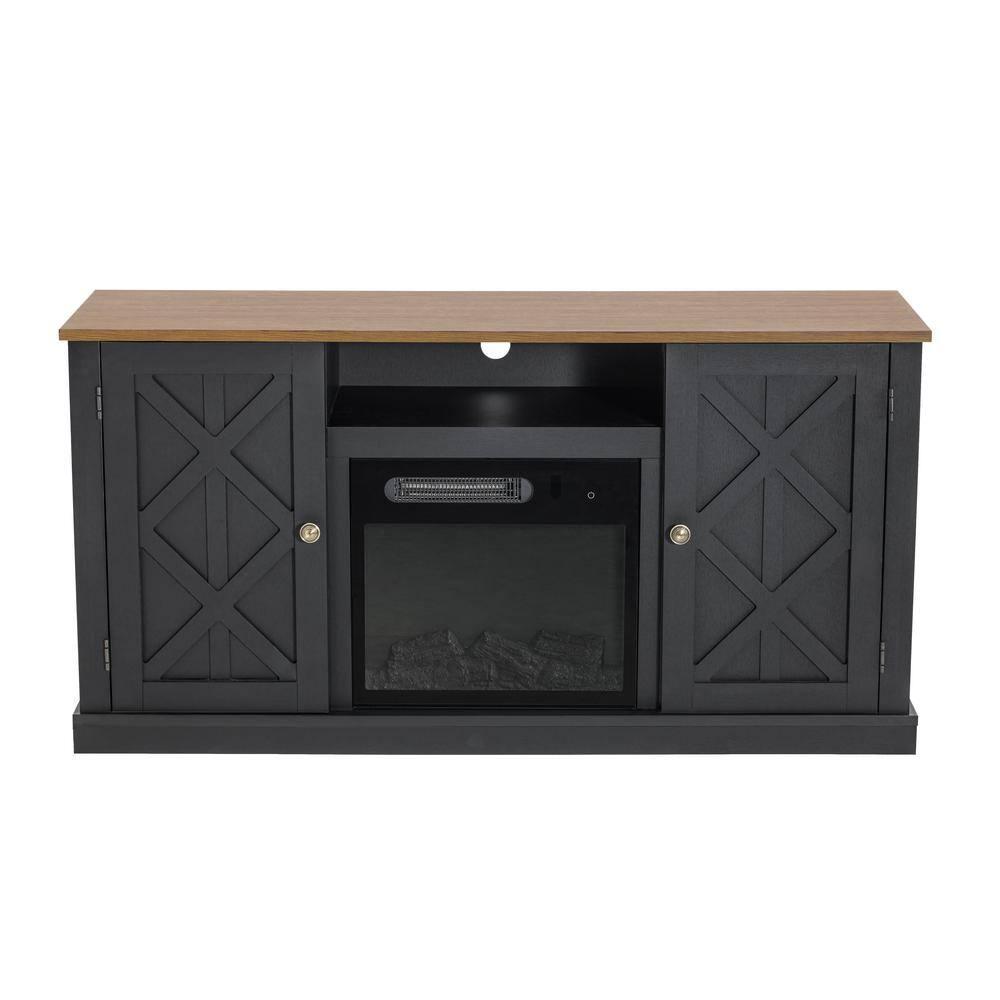 Electric Fireplace and TV Stand for TVs up to 60" Gray - Home Essentials: MDF Wood Composite, Nickel Hardware