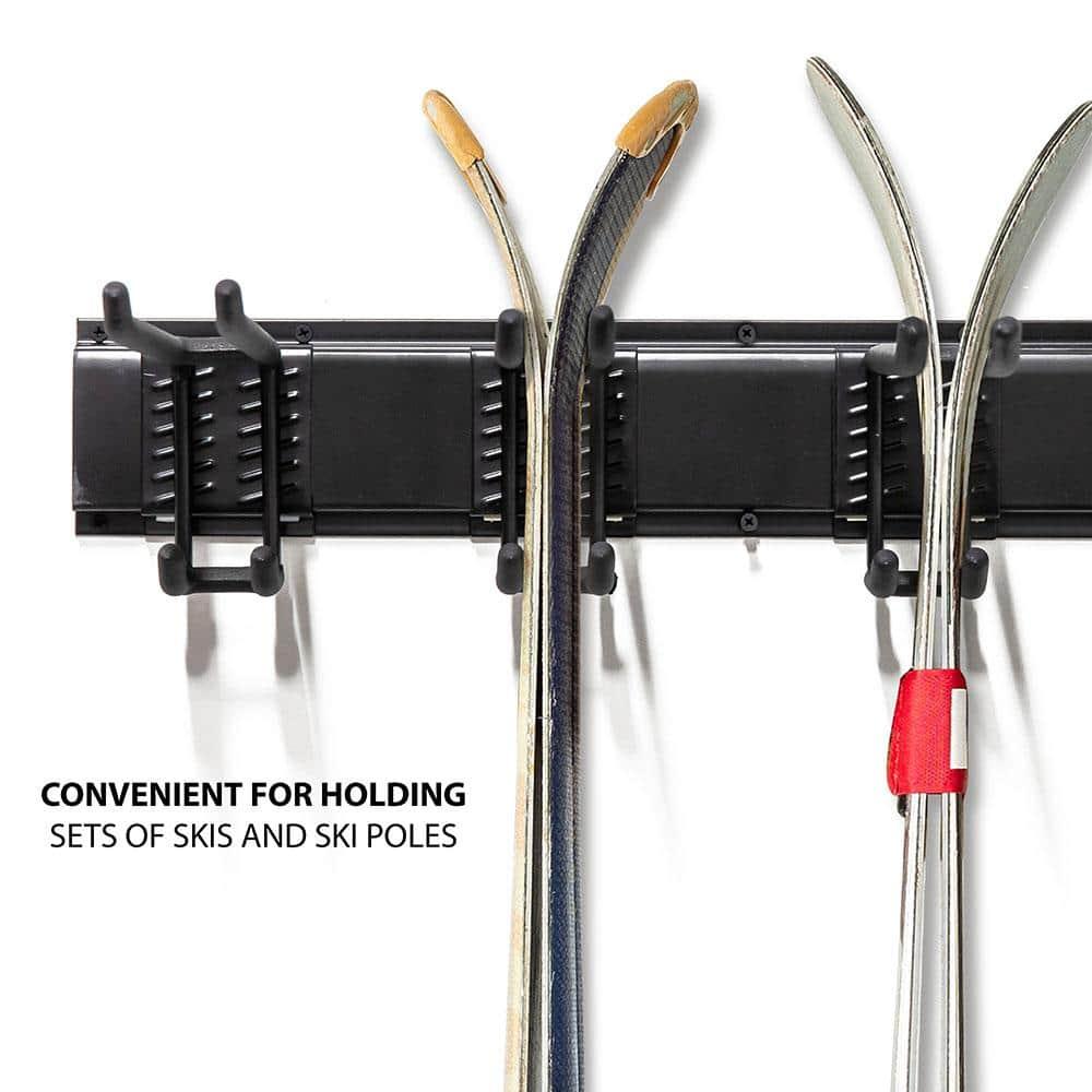 RaxGo Ski Rack, Ski Wall Mount Holds 4 Pairs of Skis & Skiing Poles or Snowboard, for Home & Garage