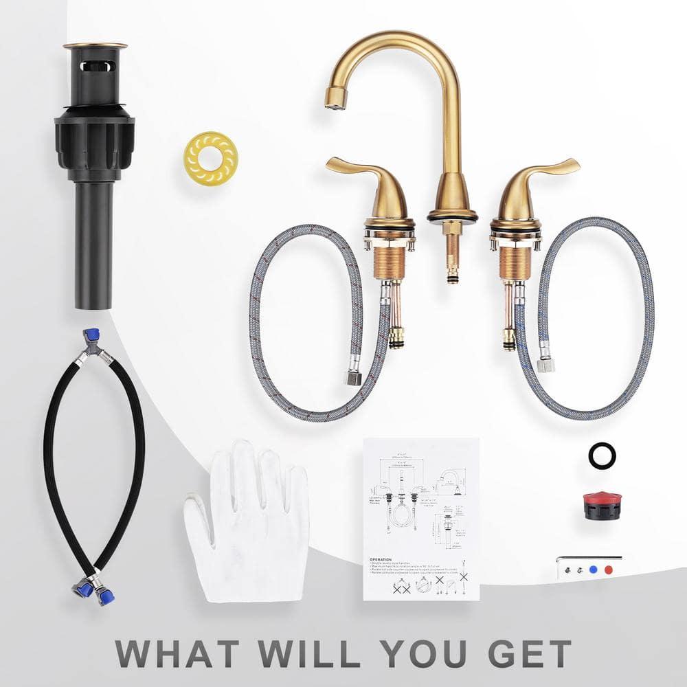 Brushed Gold Bathroom Faucet 3 Hole: ARCORA 8 Inch Widespread Bathroom Faucet, 2 Handles Bathroom Sink Faucet with Drain Assembly