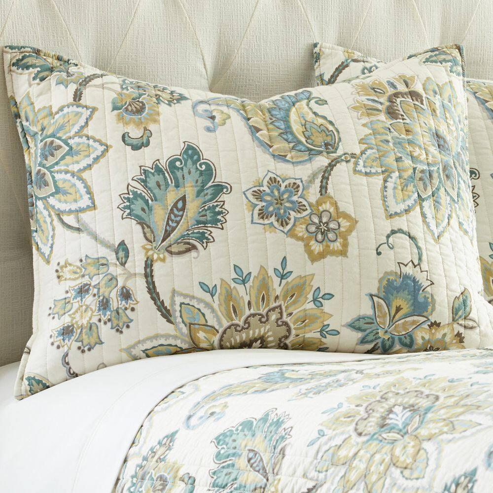 Palladium Grey Floral Quilt Set - One Twin/Twin XL Quilt and One Standard Sham Teal - Levtex Home