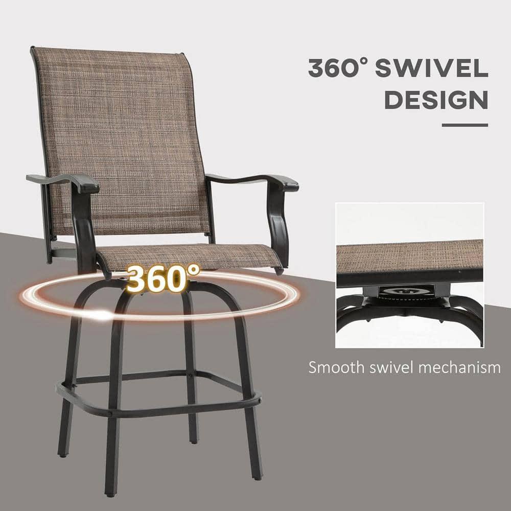 Canora Grey Outsunny Set of 2 Outdoor Swivel Bar Stools with Armrests, Bar Height Patio Chairs with Steel Frame , Brown